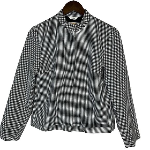 Talbots Black White Check Gingham Zip Jacket Sz 2P Petite Preppy Academia Office - Picture 1 of 10
